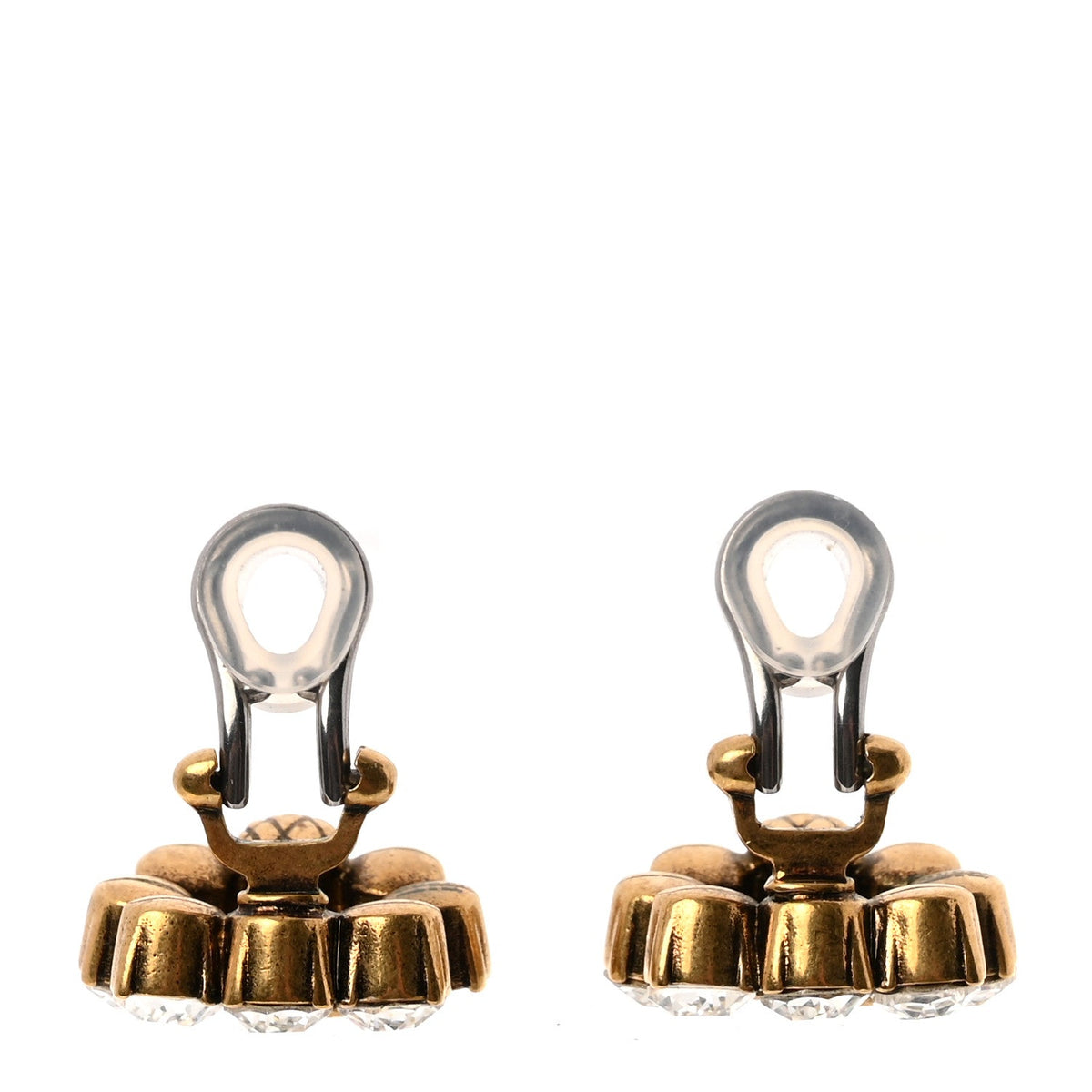 Metal Crystal Double G Clip On Earrings Aged Gold