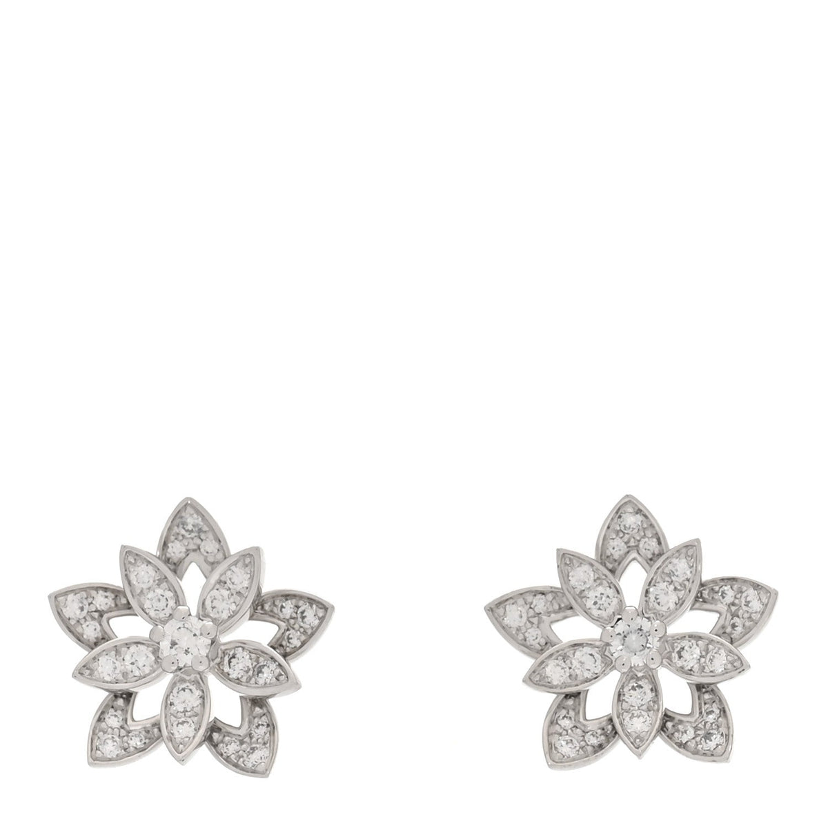 18K White Gold Diamond Mini Lotus Openwork Earrings