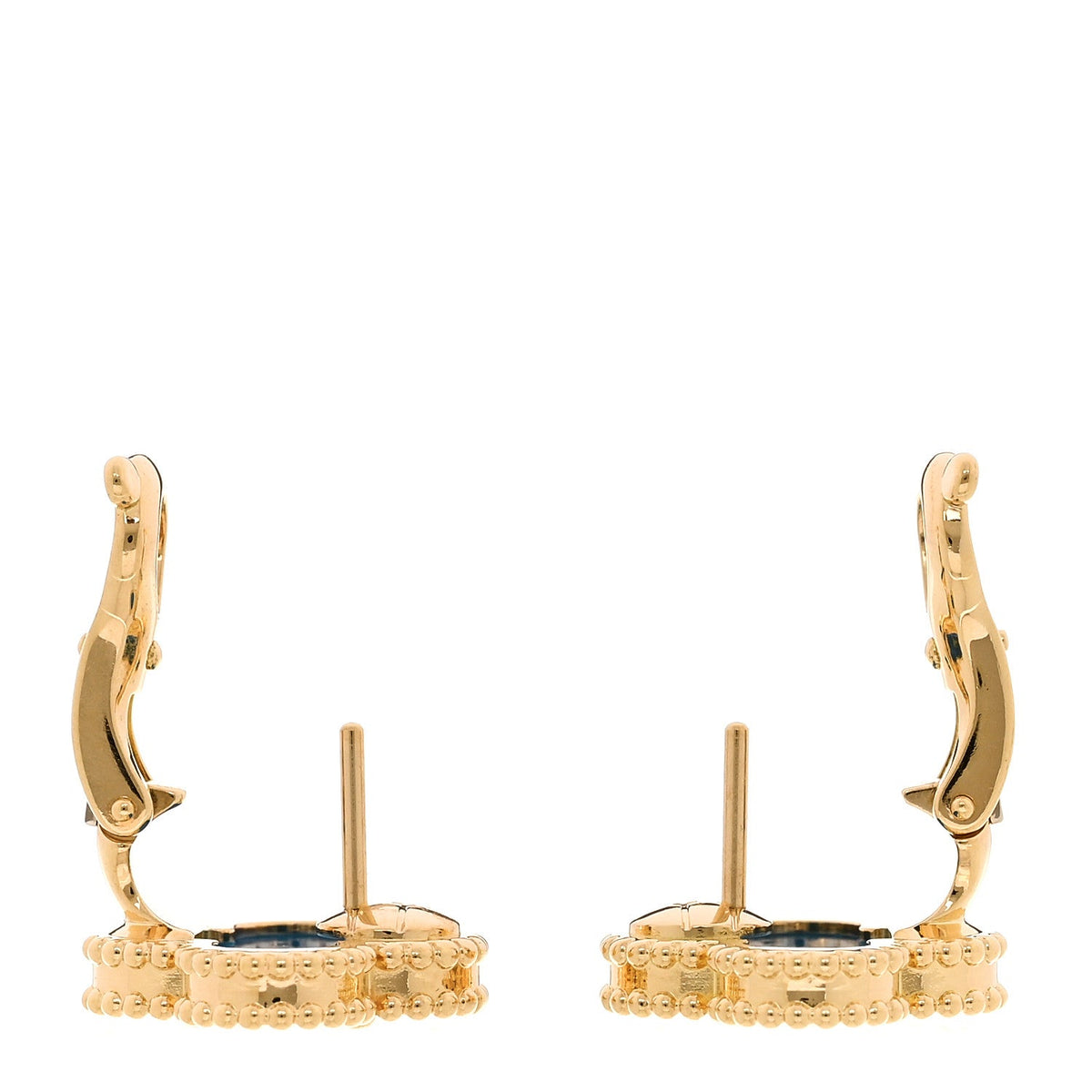 18K Yellow Gold Blue Agate Vintage Alhambra Earrings