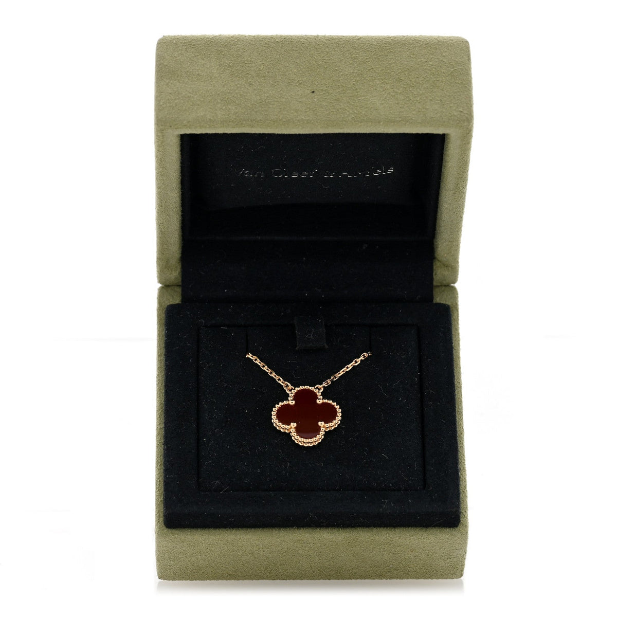 18K Yellow Gold Carnelian Vintage Alhambra Pendant Necklace