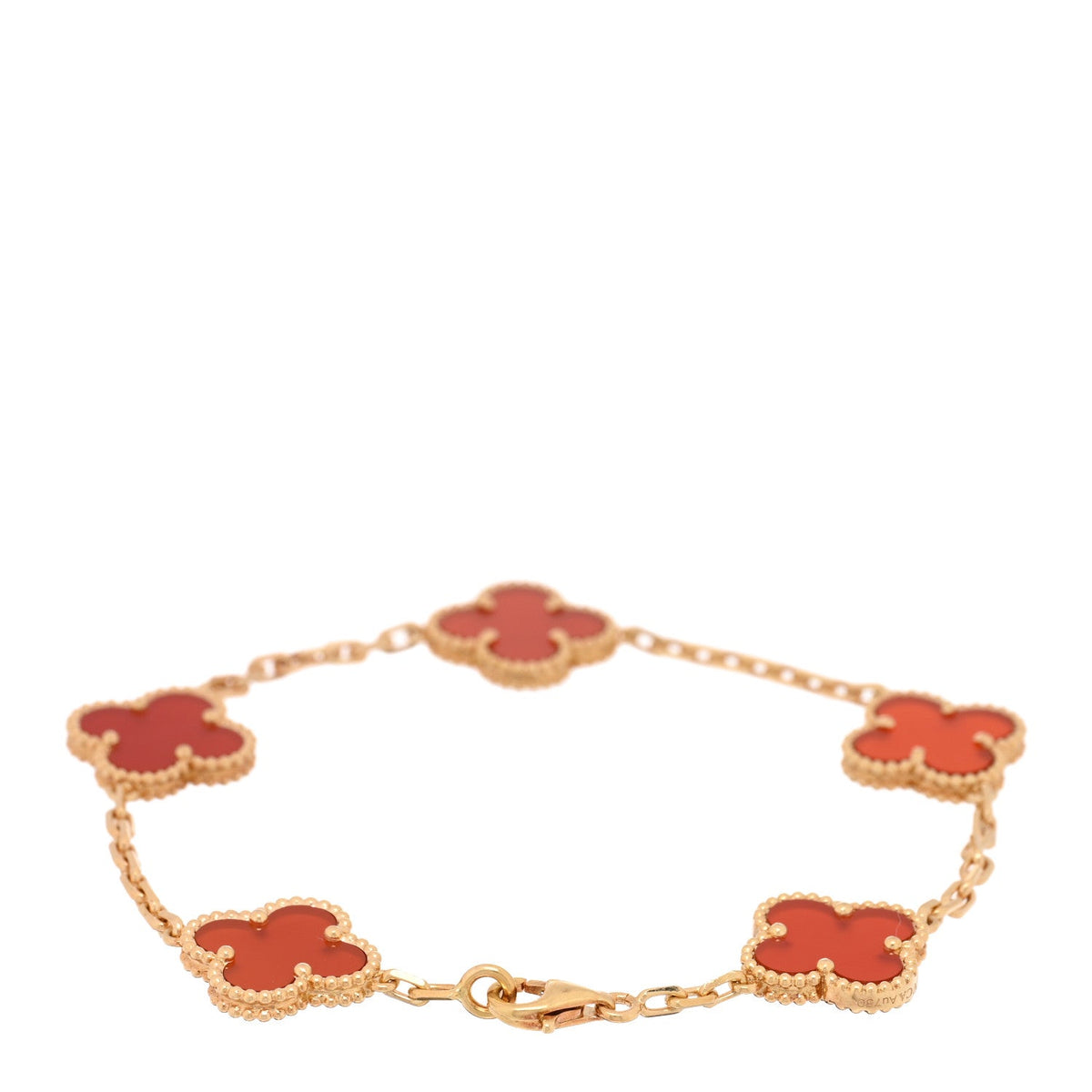 18K Yellow Gold Carnelian 5 Motifs Vintage Alhambra Bracelet