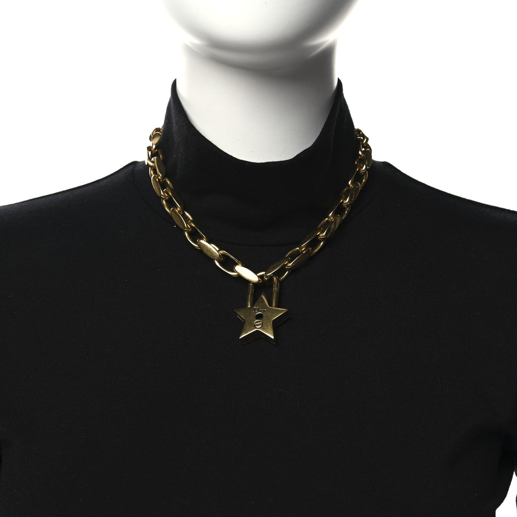 Metal Lucky Star Choker Necklace Aged Gold