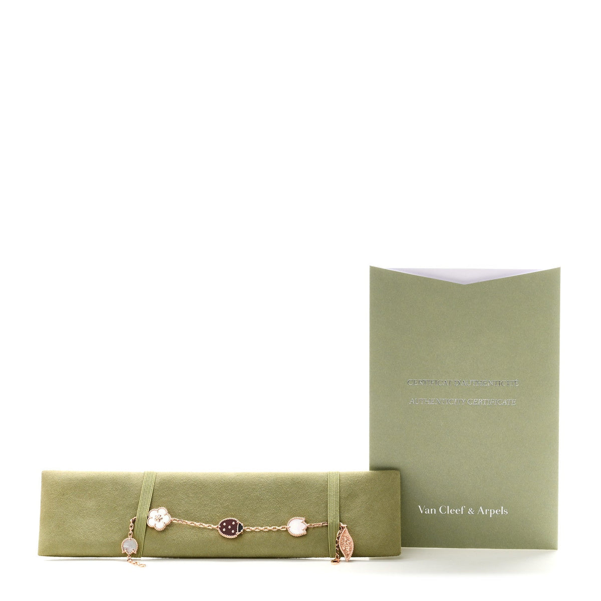 18K Rose Gold Carnelian Mother of Pearl Onyx 5 Motifs Lucky Spring Bracelet