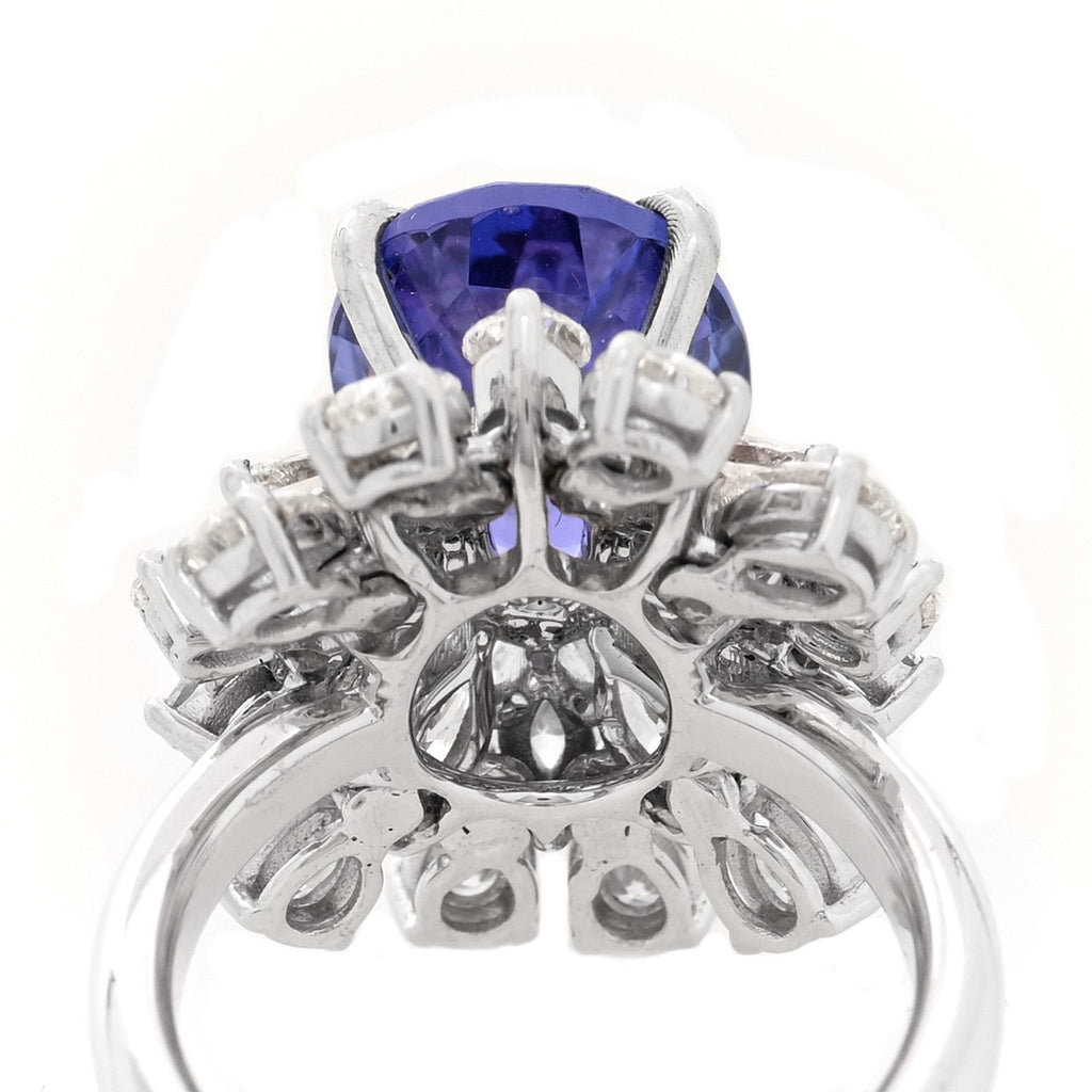 18K White Gold Diamond Tanzanite Oval Cocktail Ring 53 6.5