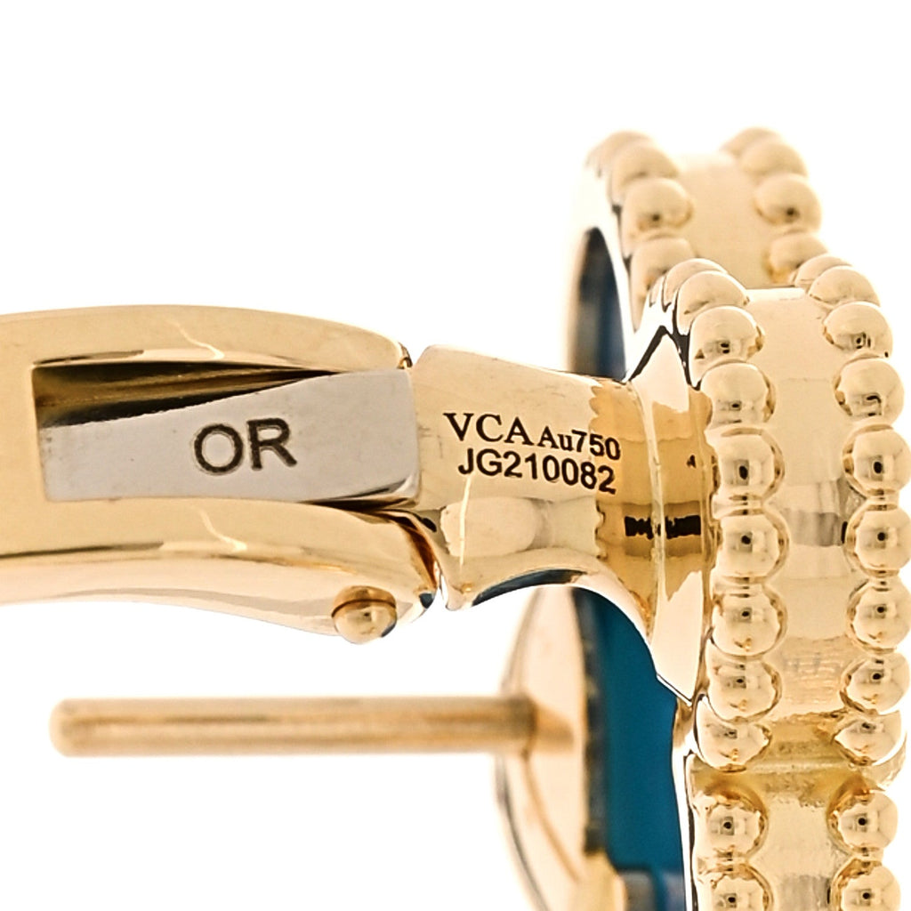 18K Yellow Gold Blue Agate Vintage Alhambra Earrings