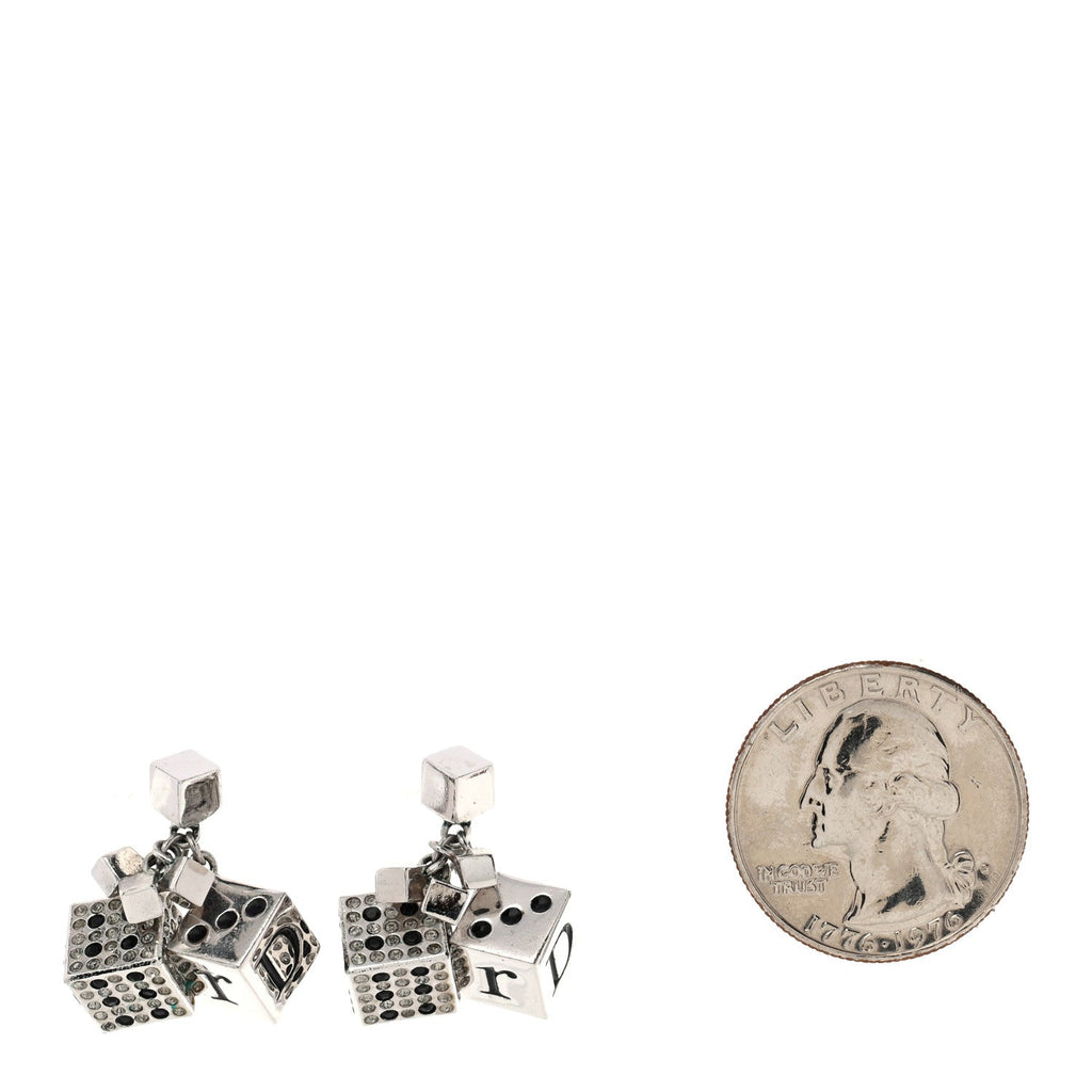 Crystal Star Dice Dangle Earrings Silver