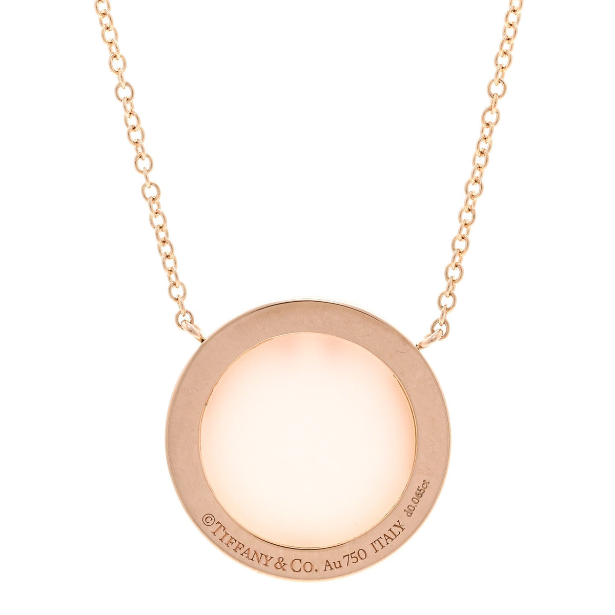18K Rose Gold Diamond Pink Opal T Circle Pendant Necklace