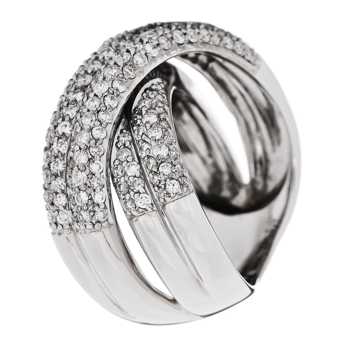 18K White Gold Diamond 1.75ctw Crossover Band Ring 58 8.25