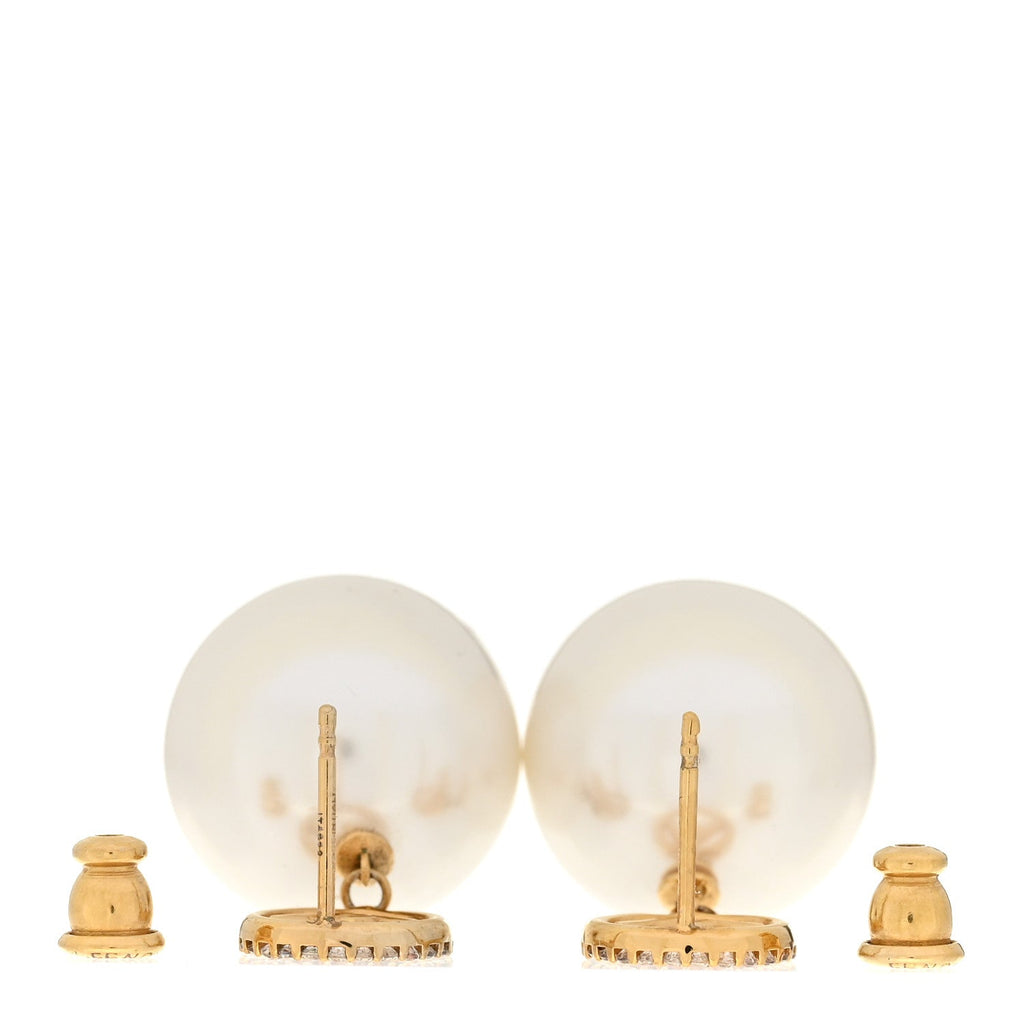 Metal Crystal Pearl Logo Drop Earrings Gold