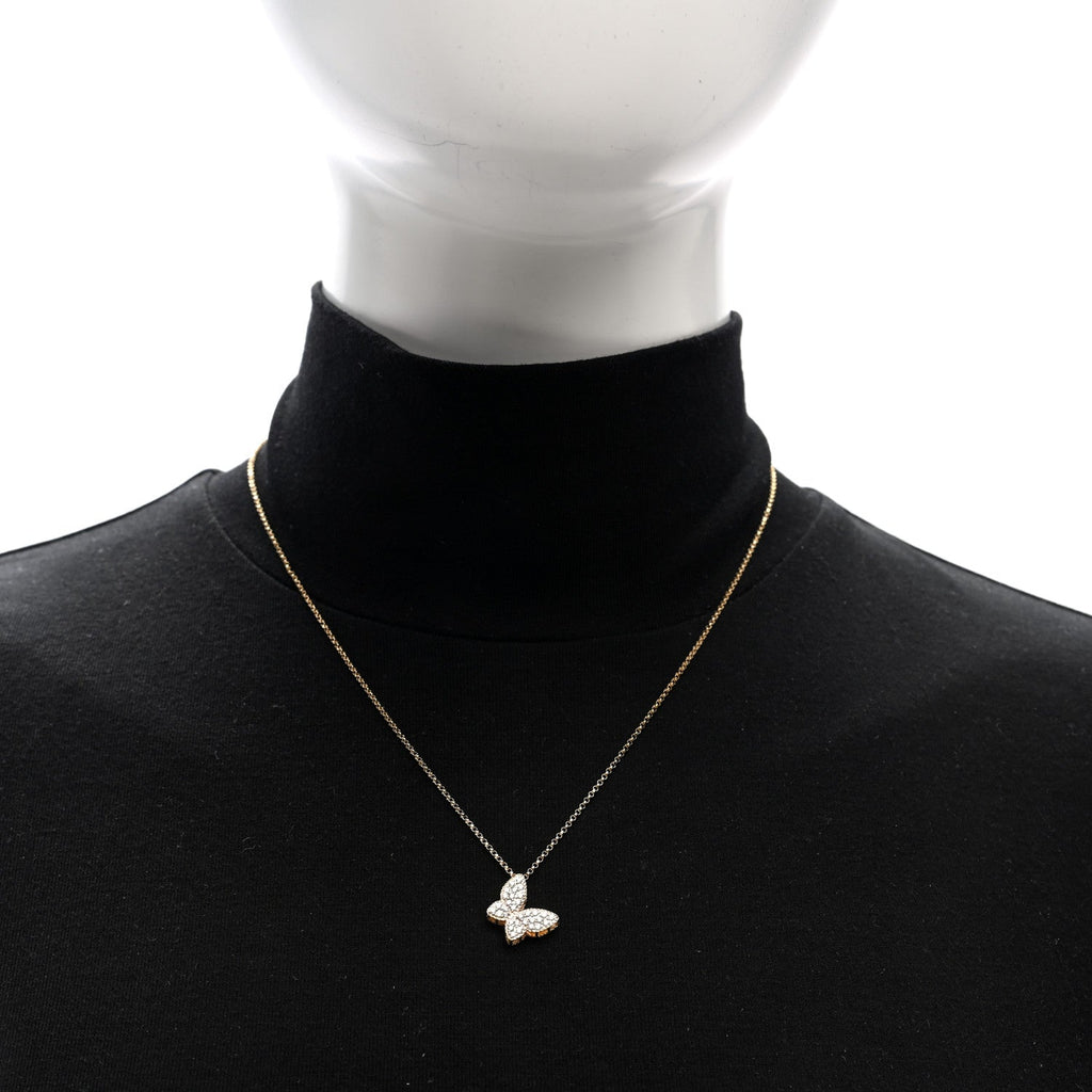 18K Yellow Gold Diamond Princess Butterfly Pendant Necklace