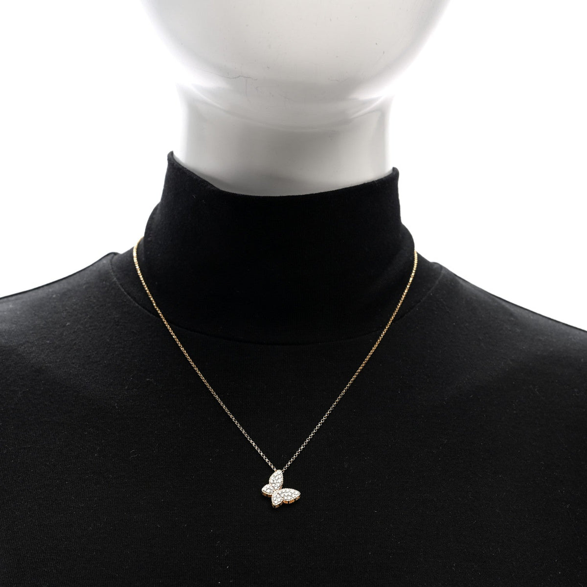 18K Yellow Gold Diamond Princess Butterfly Pendant Necklace
