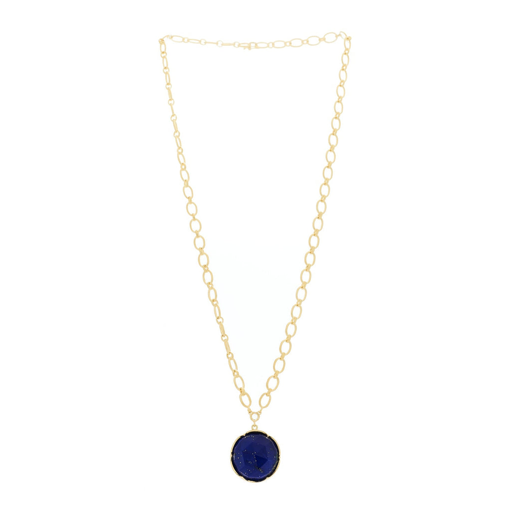 18K Yellow Gold Diamond Lapis Lazuli Oval Link Large Pendant Necklace