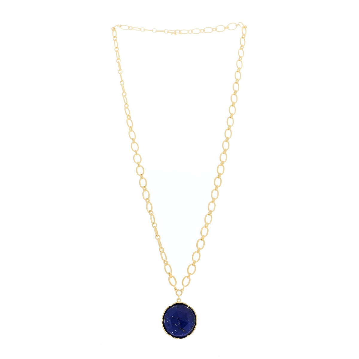 18K Yellow Gold Diamond Lapis Lazuli Oval Link Large Pendant Necklace