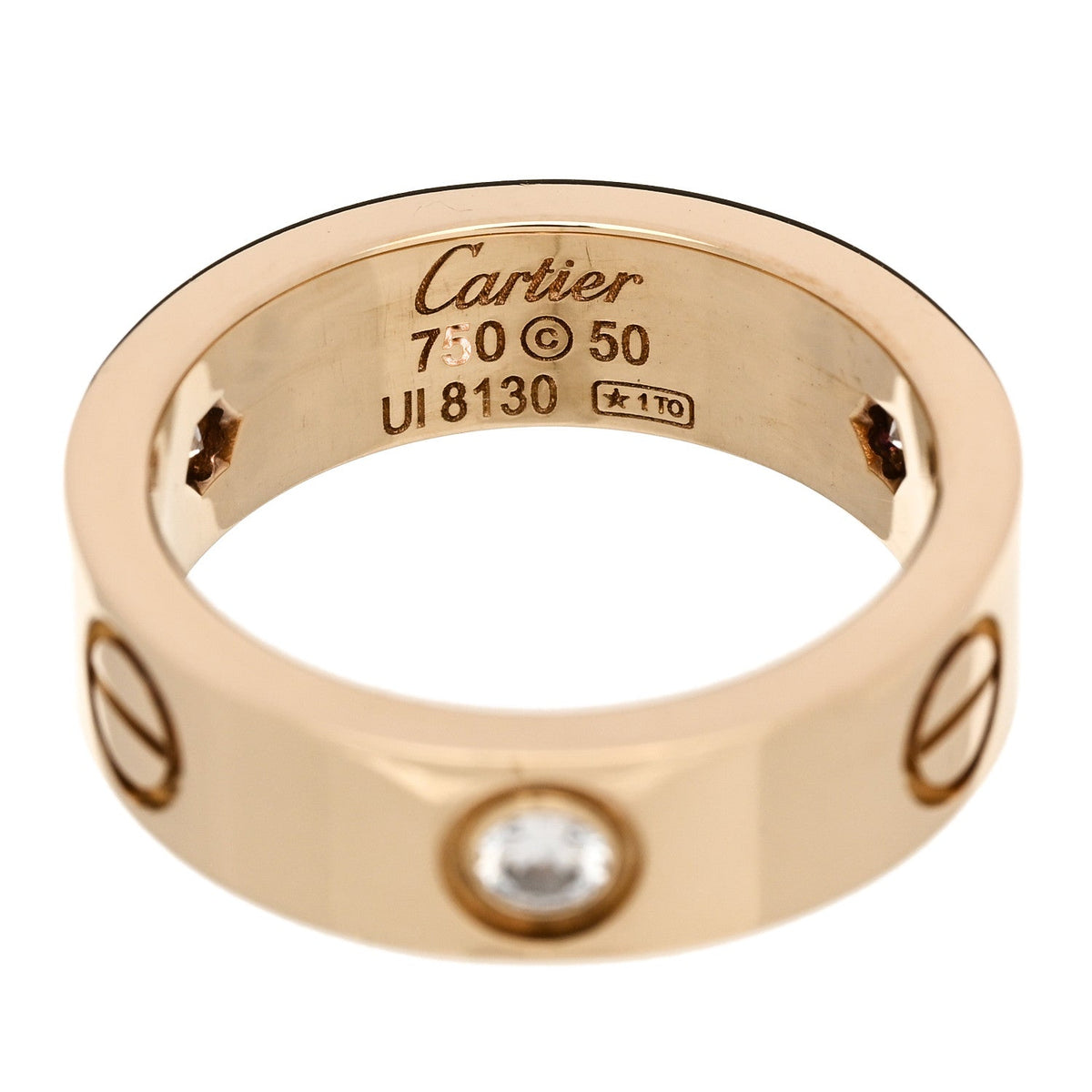 18K Pink Gold 3 Diamond 5.5mm LOVE Ring 50 5.25
