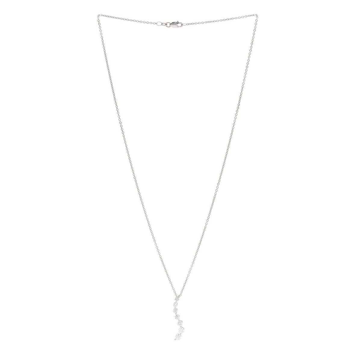 18K White Gold Diamond .88ctw Graduated Drop Pendant Necklace