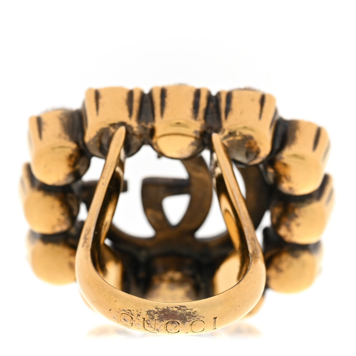 Metal Crystal Double G Ring XS Aged Gold