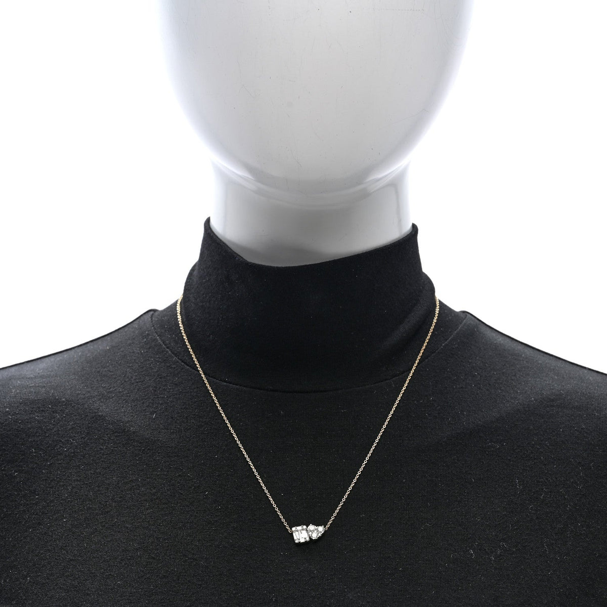 14K Yellow White Gold Diamond Heart and Square Necklace
