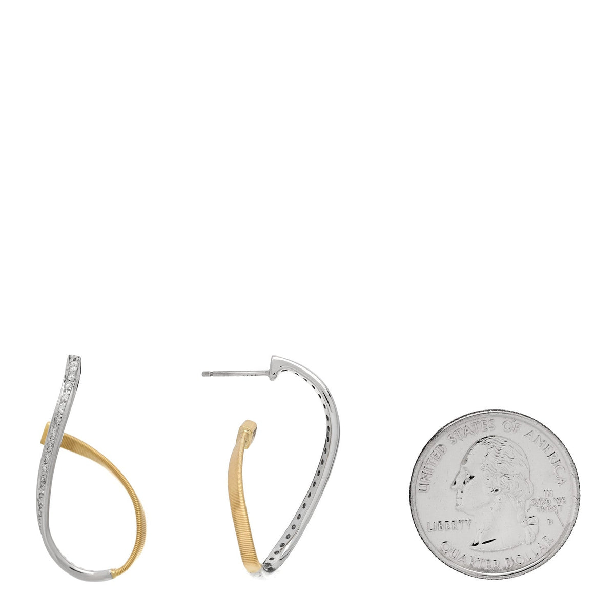 18K Yellow White Gold Diamond Marrakech Coil Hoop Earrings