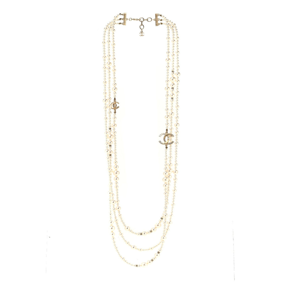 Metal Pearl Crystal Graduated CC Multi Strand Necklace Gold