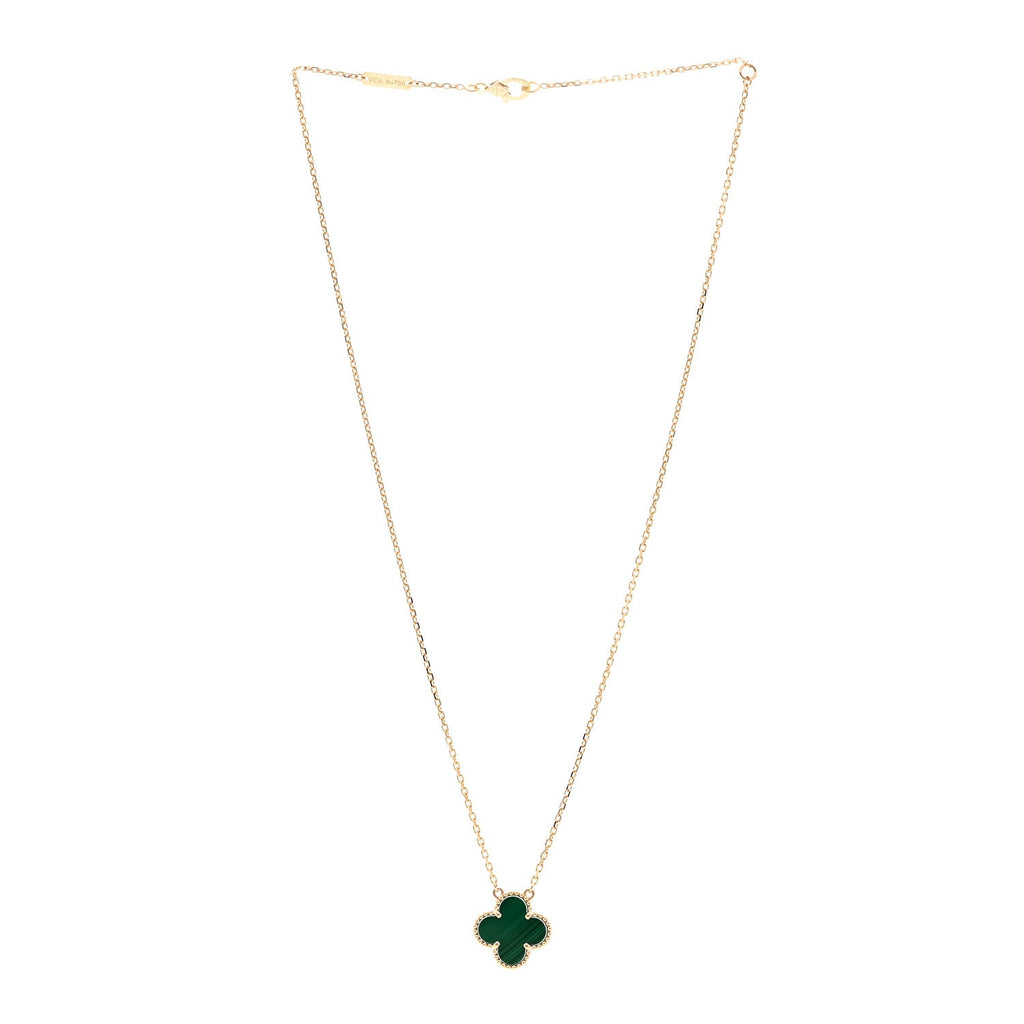18K Yellow Gold Malachite Vintage Alhambra Pendant Necklace