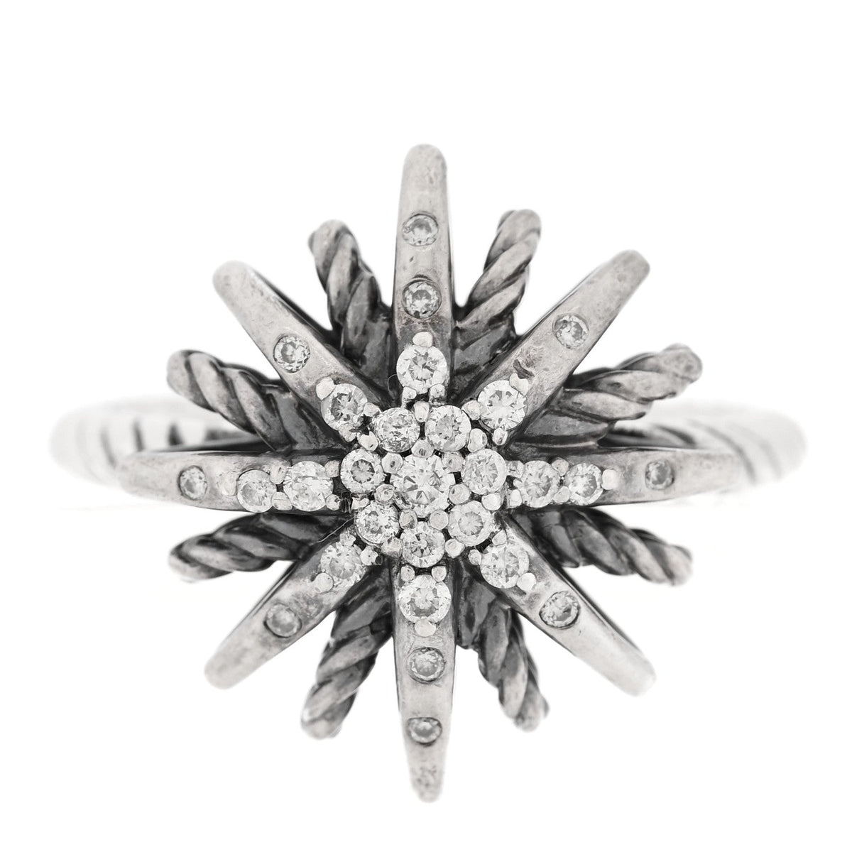 Sterling Silver Diamond 16mm Starburst Ring 50 5.5