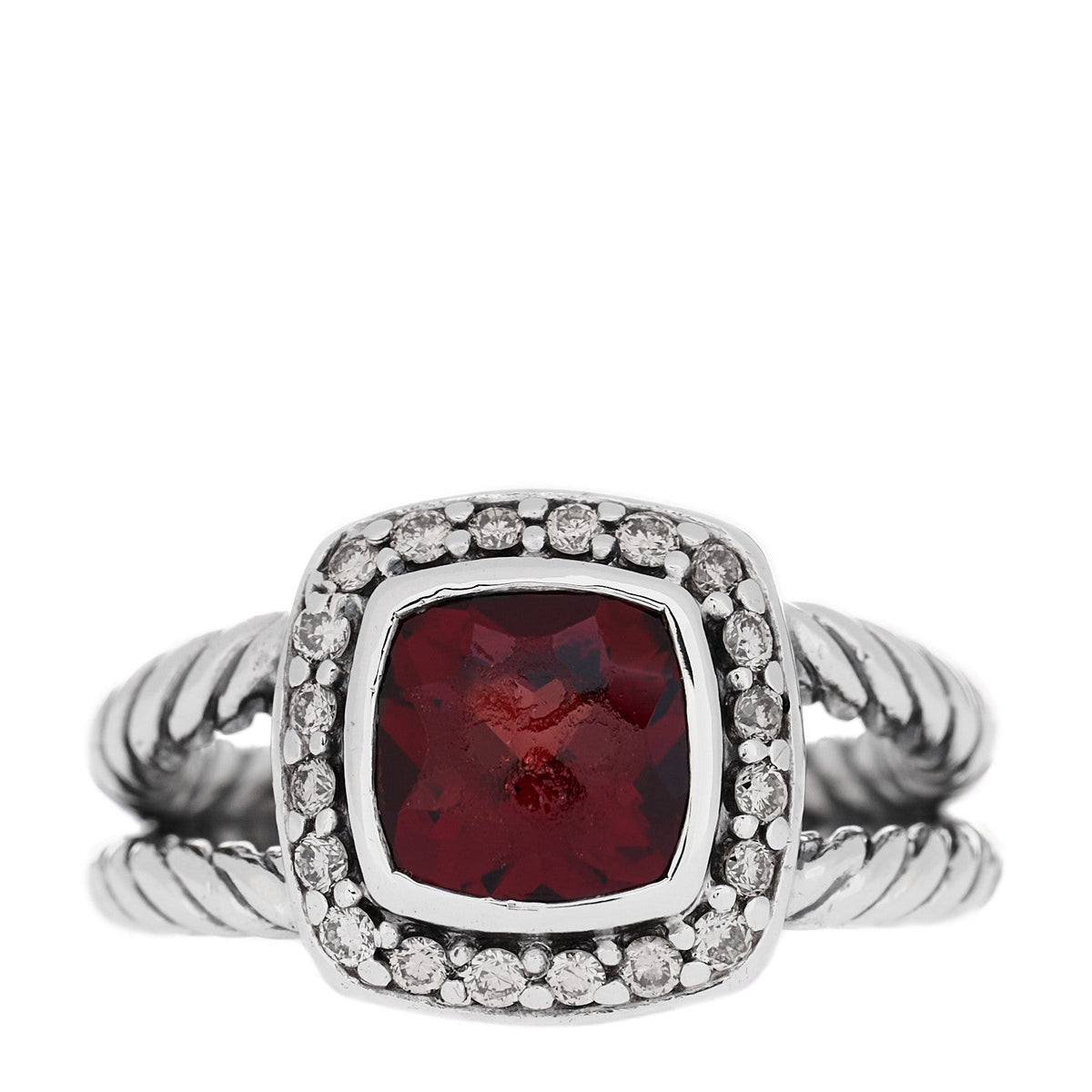 Sterling Silver Diamond Garnet 7mm Petite Albion Ring 47 4.25