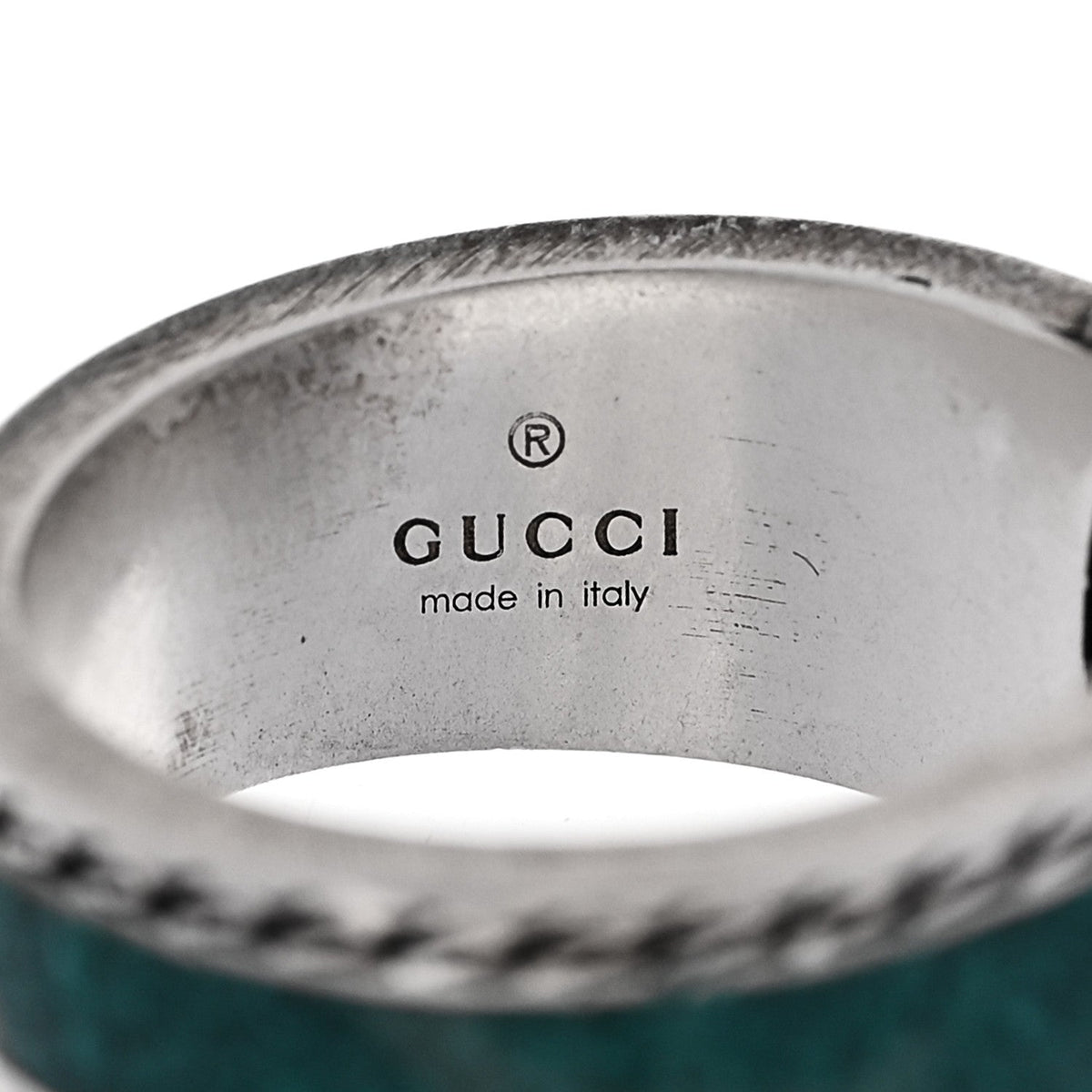 Sterling Silver Enamel Interlocking G Band Ring 50 5.25 Turquoise