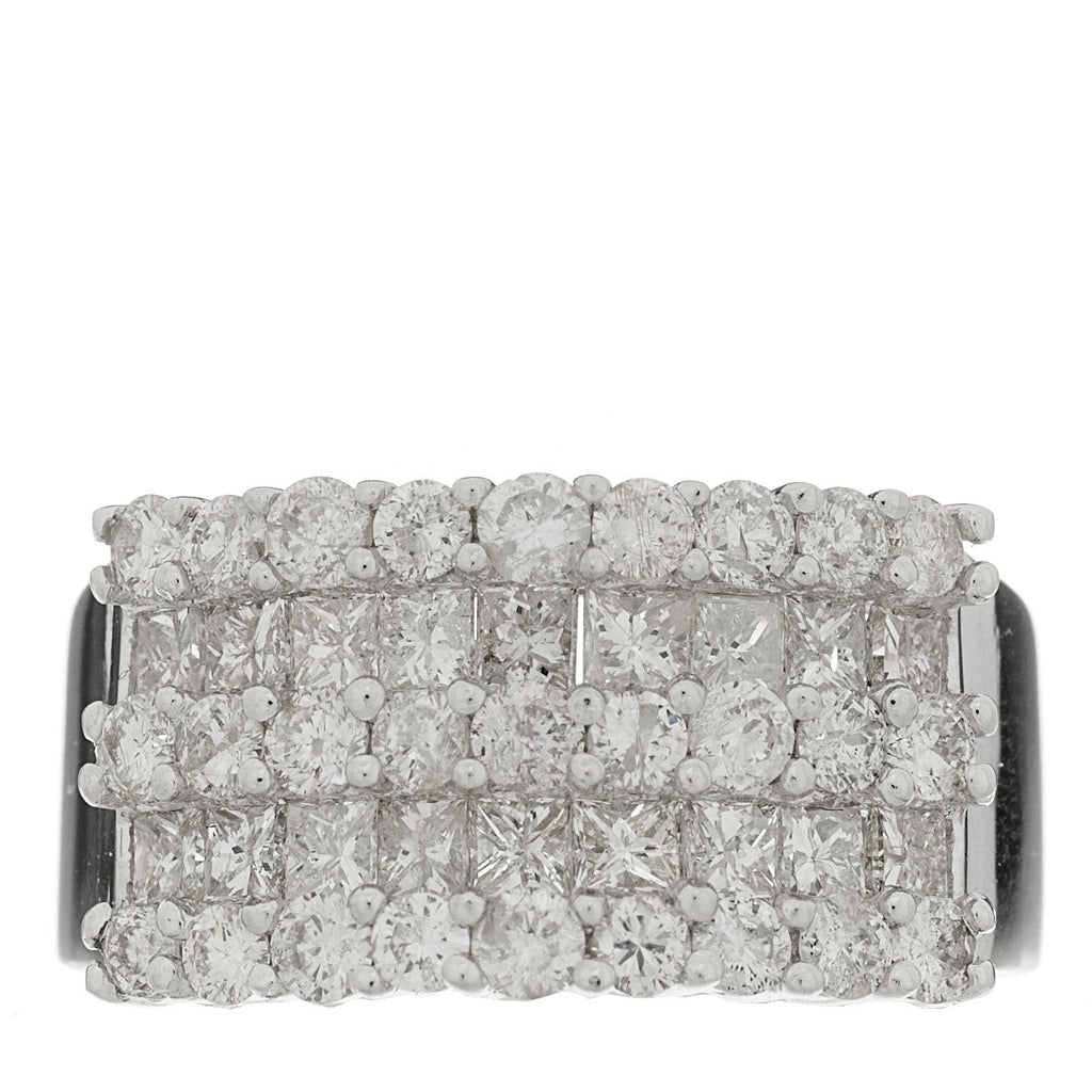 14K White Gold Diamond 1.71ctw Five Row Round Princess Cut Band Ring 54 7