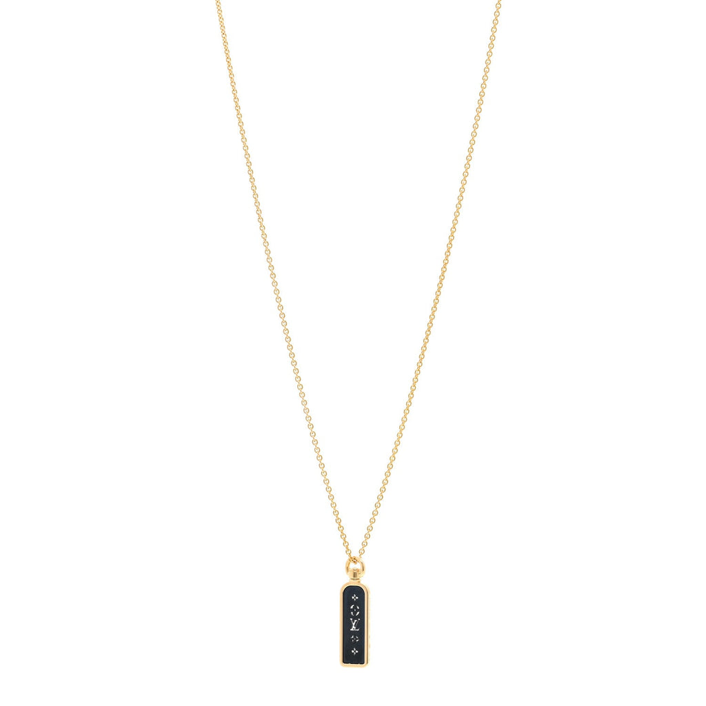 18K Yellow Gold Blue Titanium Small Les Gastons Tag Pendant Necklace