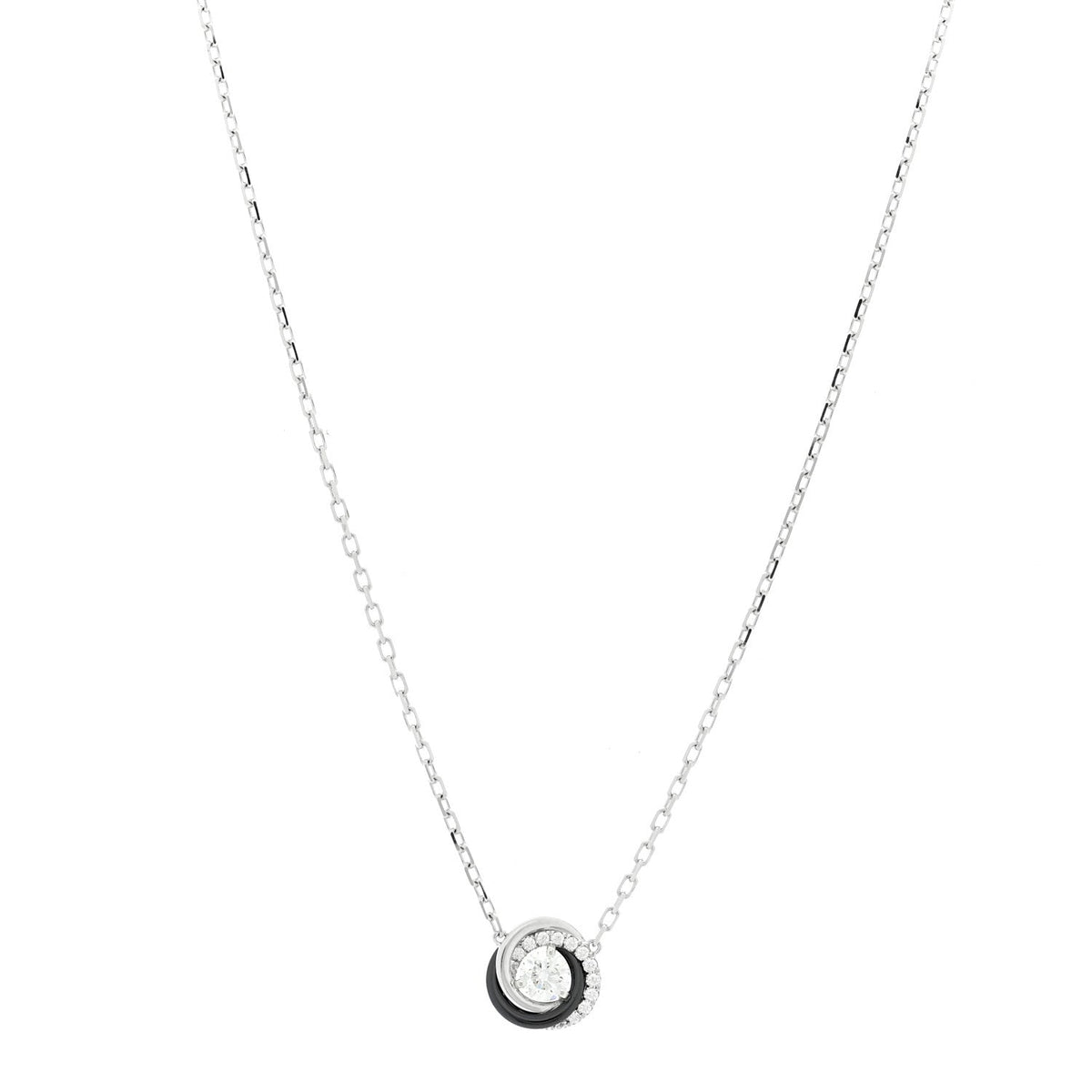 18K White Gold Black Ceramic Diamond Small Trinity Pendant Necklace