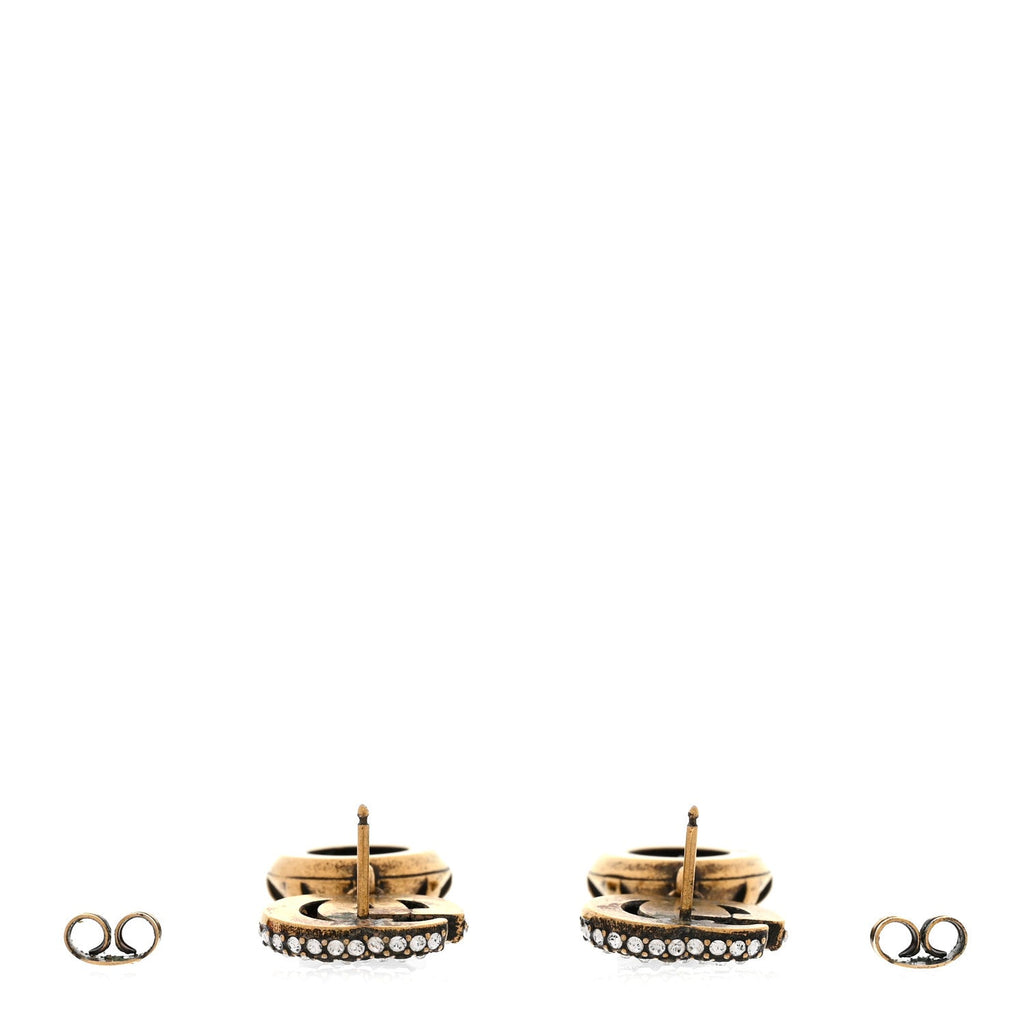 Metal Crystal Double G Drop Earrings Black Gold