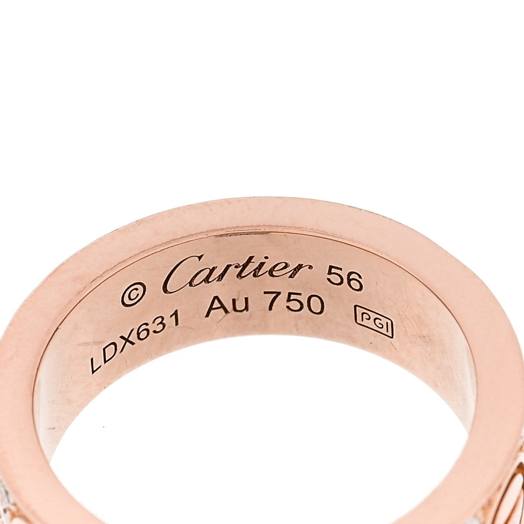 18K Pink Gold Diamond 6.5mm LOVE Paved Ring 56 7.75