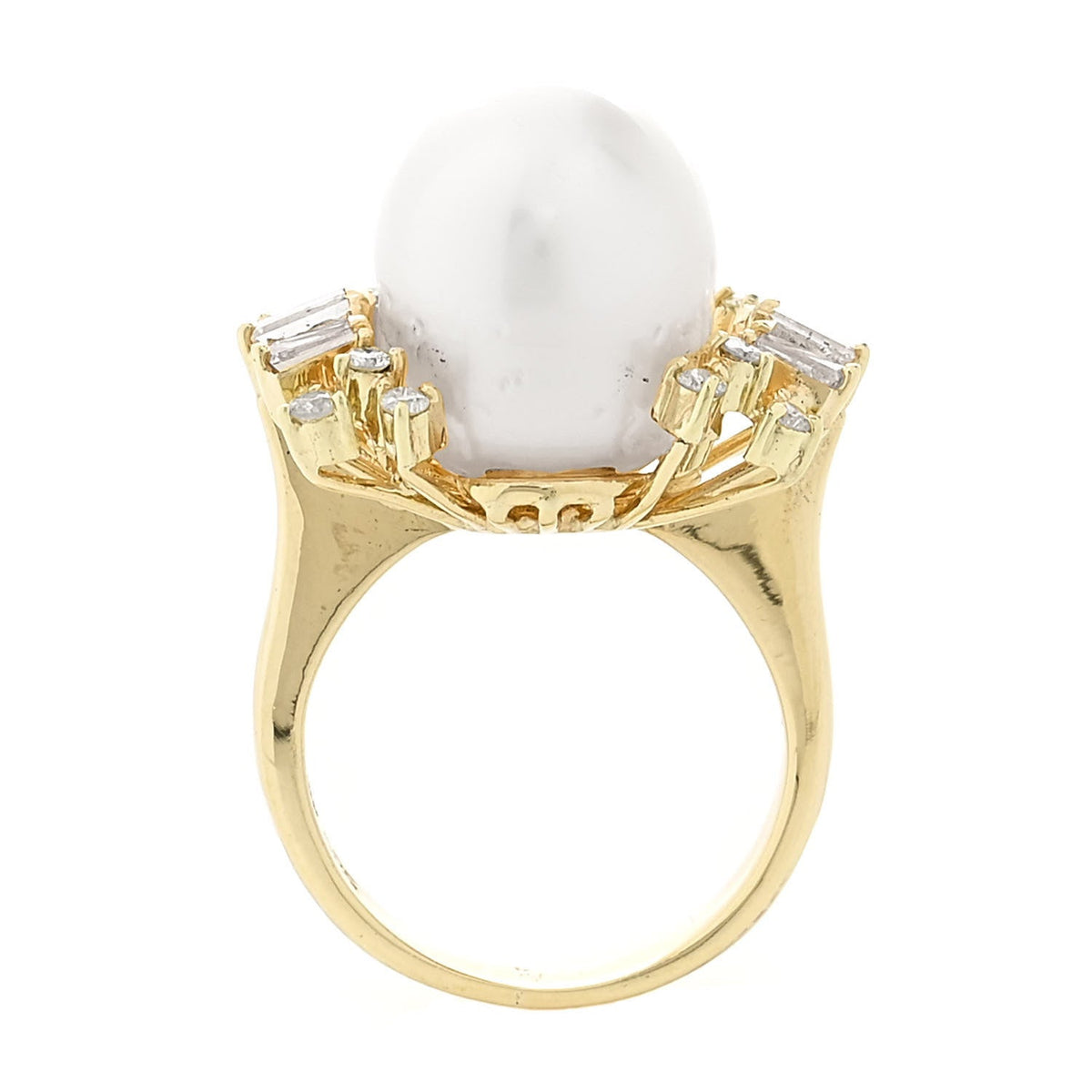 14K Yellow Gold Diamond Cultured Pearl Cocktail Ring 46 3.75