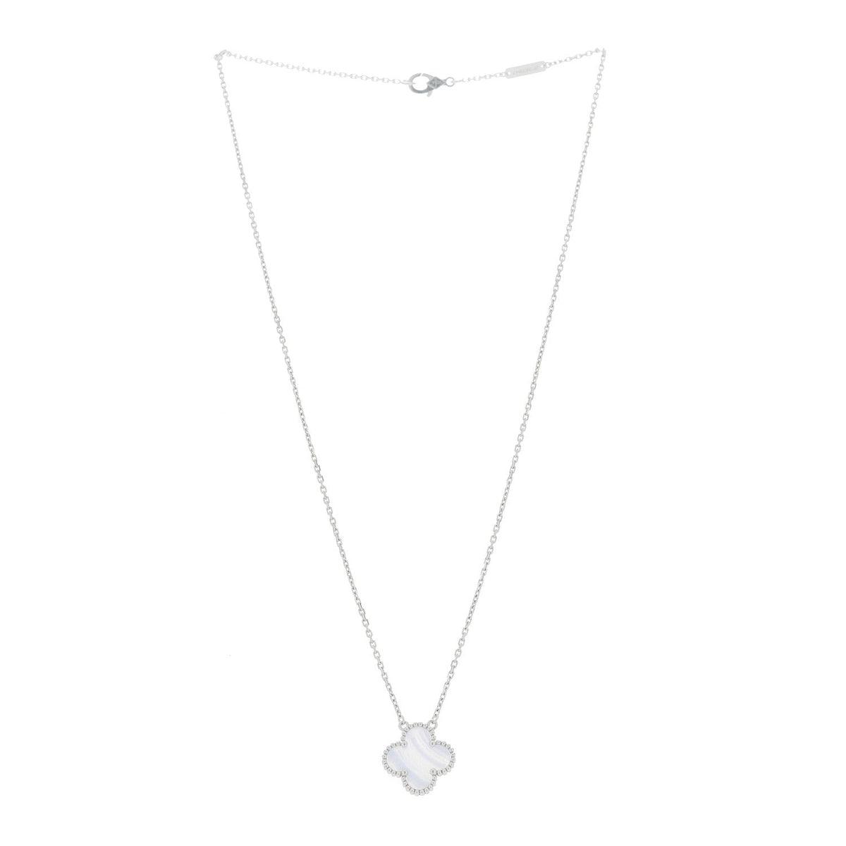 18k White Gold Chalcedony Vintage Alhambra Pendant Necklace