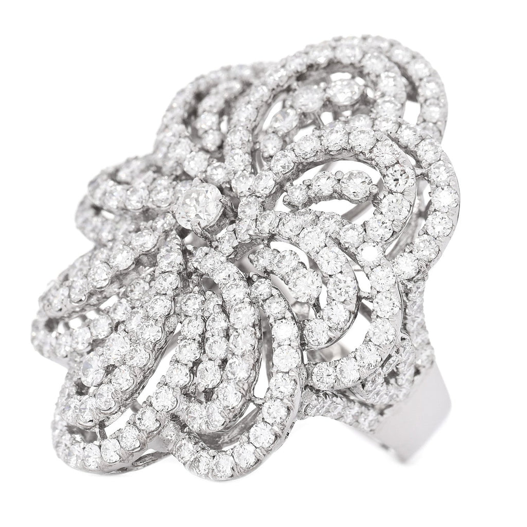 18K White Gold Diamond 5.85ctw Flower Cocktail Ring 54 7
