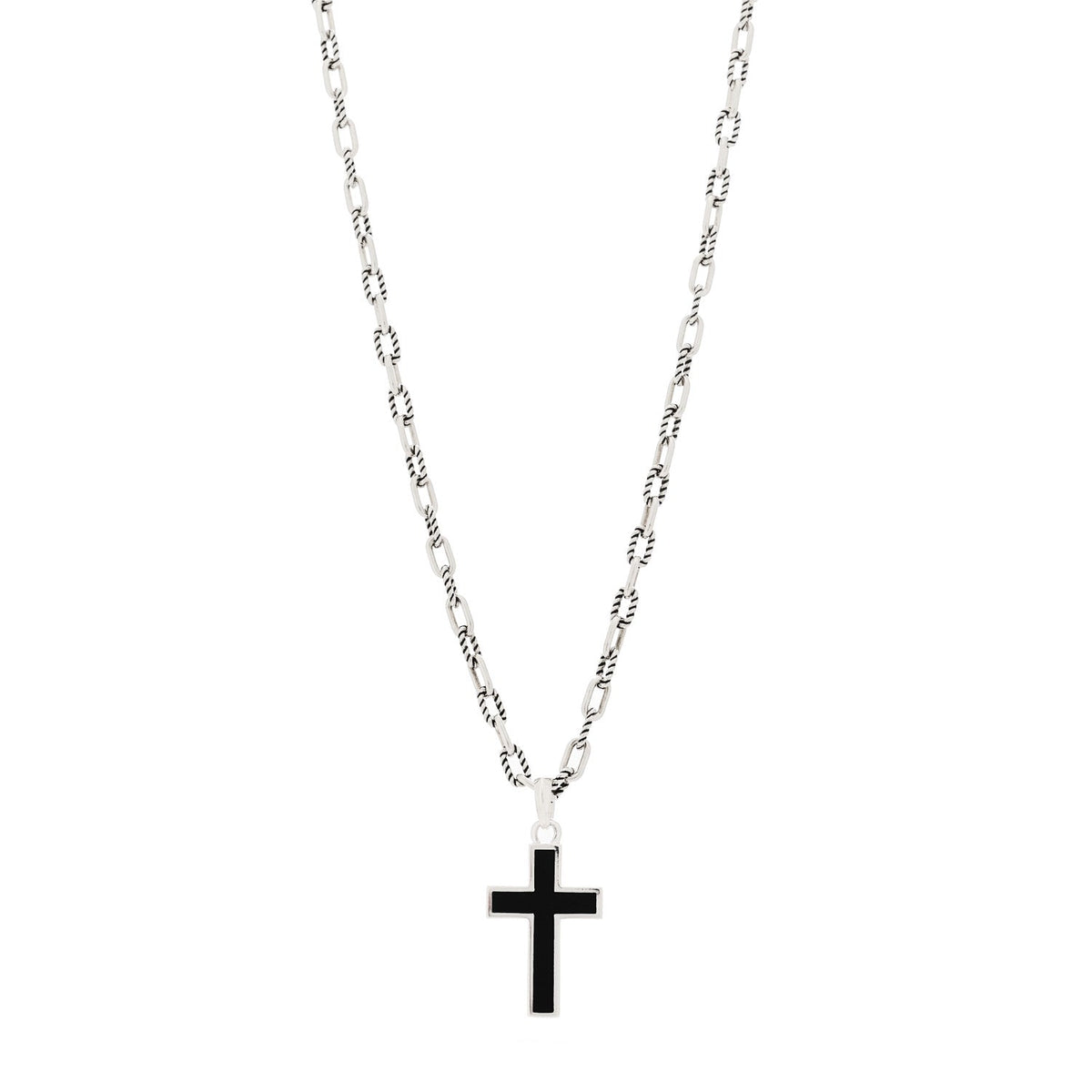 Sterling Silver Black Onyx Cross Pendant DY Madison Chain Necklace