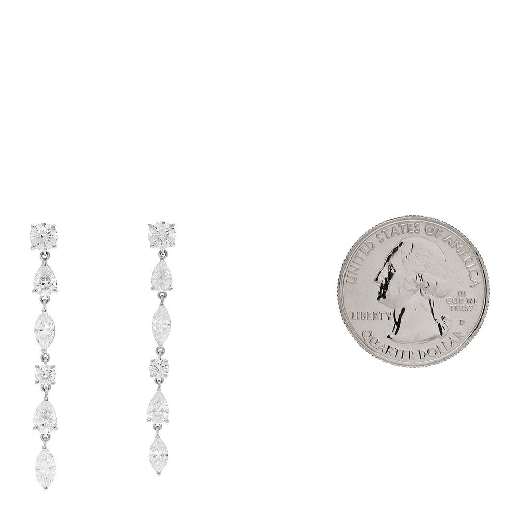 Platinum Diamond 2.71ctw Round Pear Marquise Cut Drop Earrings