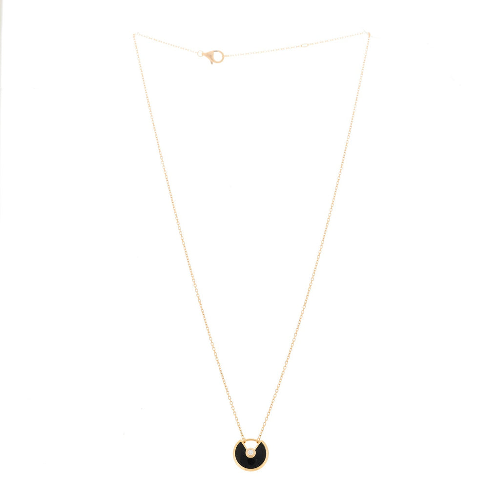 18K Pink Gold Diamond Black Onyx XS Amulette de Cartier Pendant Necklace