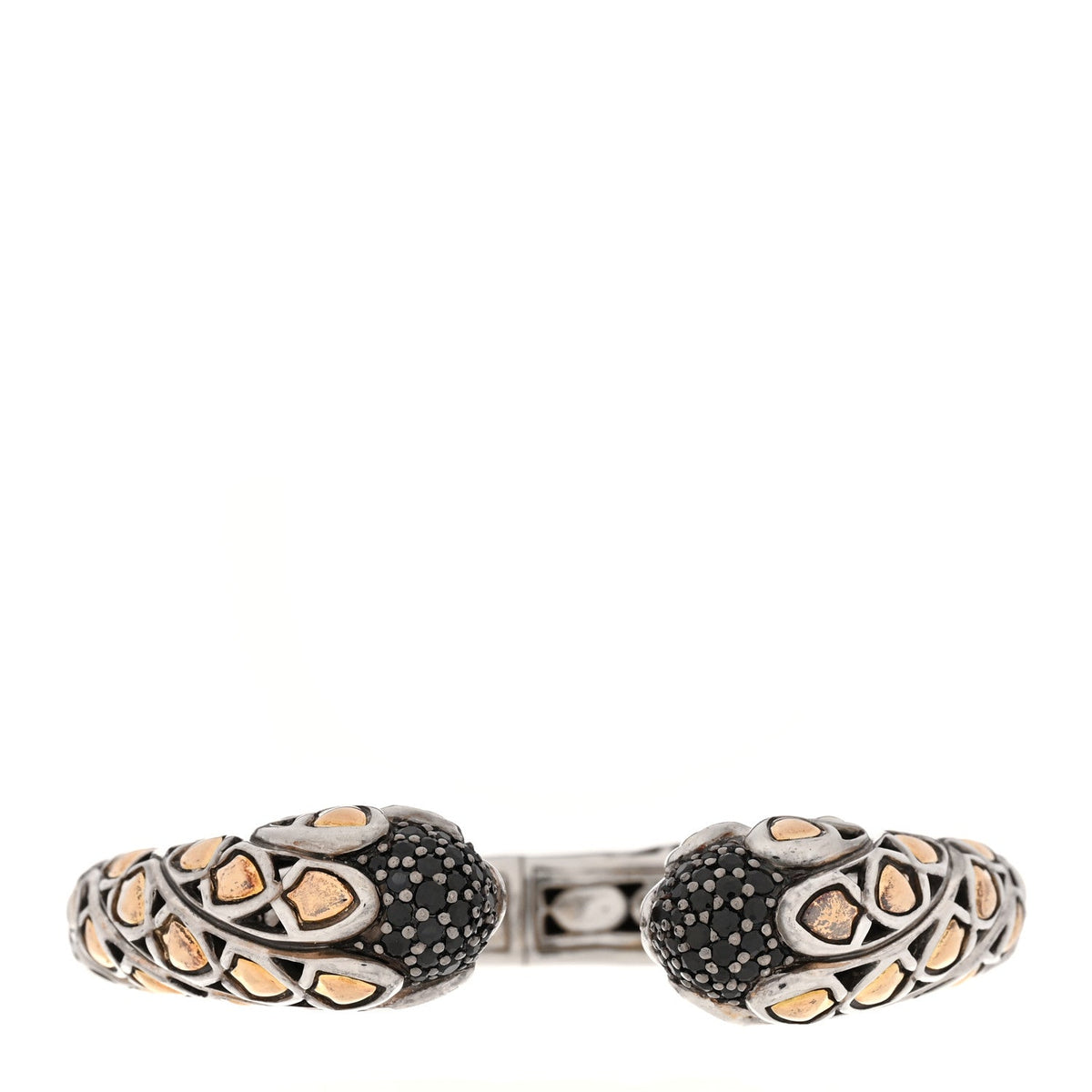 Sterling Silver 18K Yellow Gold Black Sapphire Legends Naga Cuff Bracelet