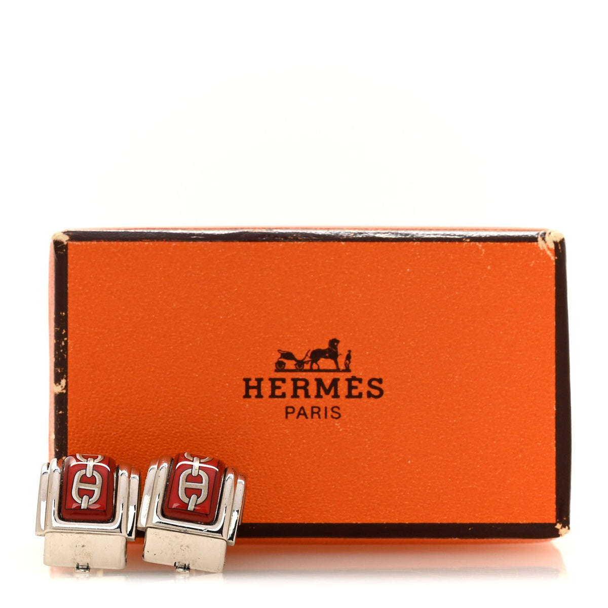 Enamel Printed Chaine d'Ancre Clip On Earrings Silver