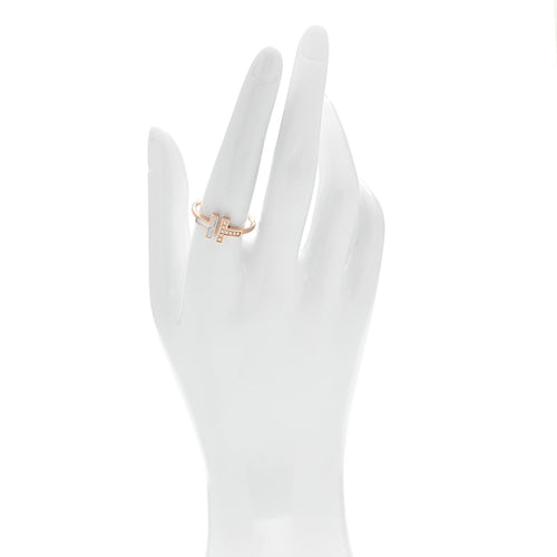 18K Rose Gold Diamond Mother of Pearl T Wire Ring 58 8.25