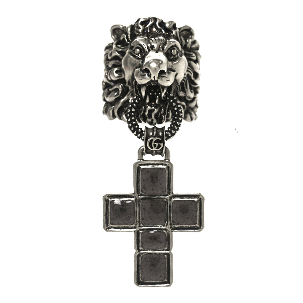 Enamel Brass Lion Head Crucifix Ring XL Black