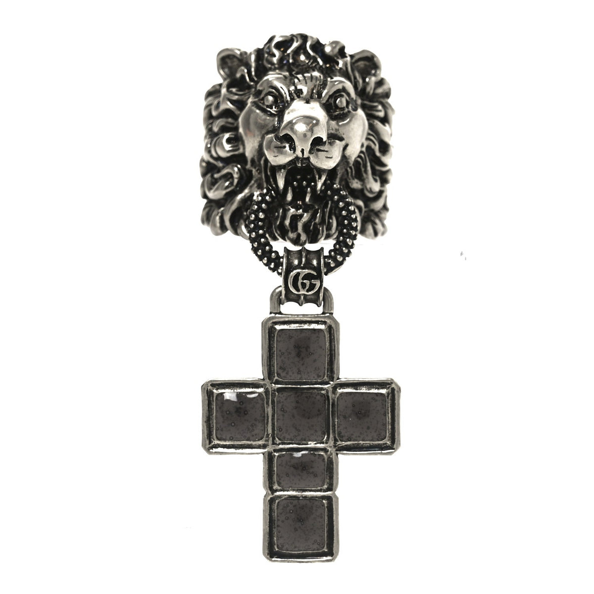 Enamel Brass Lion Head Crucifix Ring XL Black