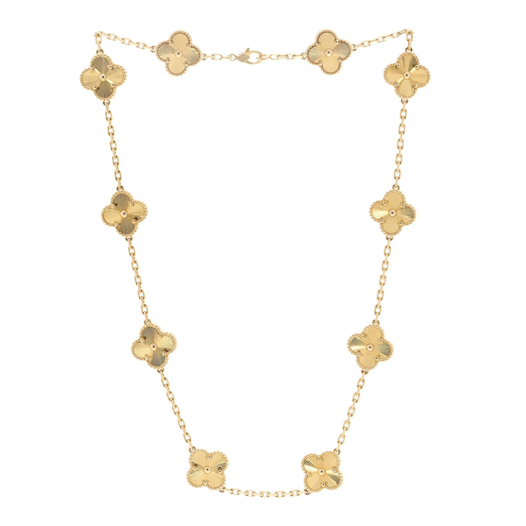 18K Yellow Gold 10 Motifs Guilloche Vintage Alhambra Necklace