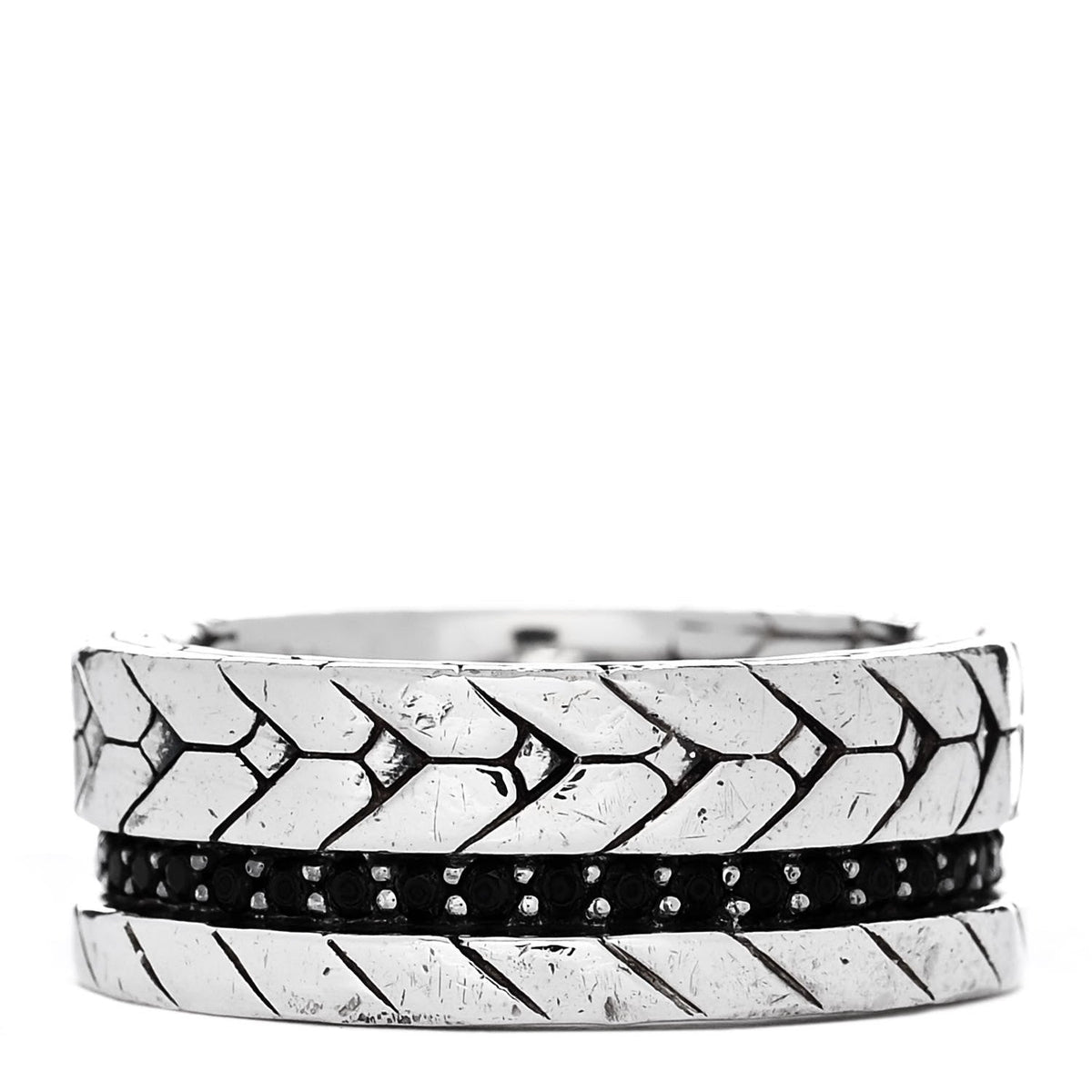 Sterling Silver Black Sapphire Black Spinel Modern Chain Band Ring 58 8.5