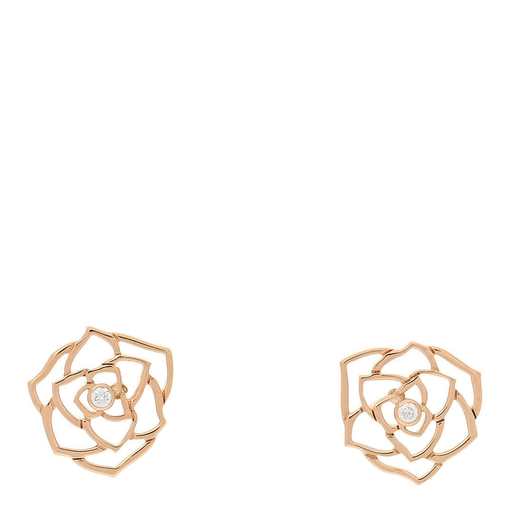 18K Rose Gold Diamond Open Rose Earrings