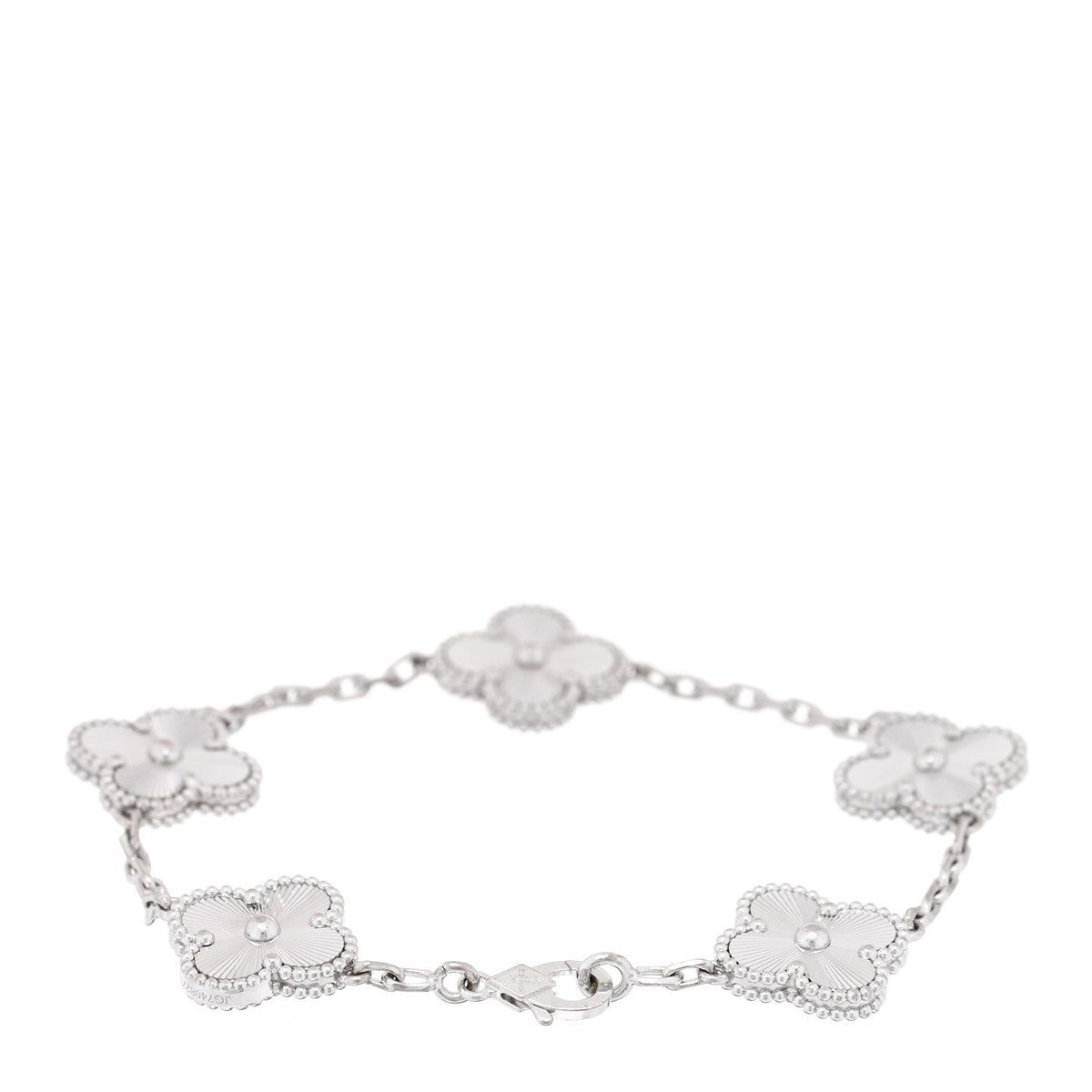 18K White Gold 5 Motifs Guilloche Vintage Alhambra Bracelet