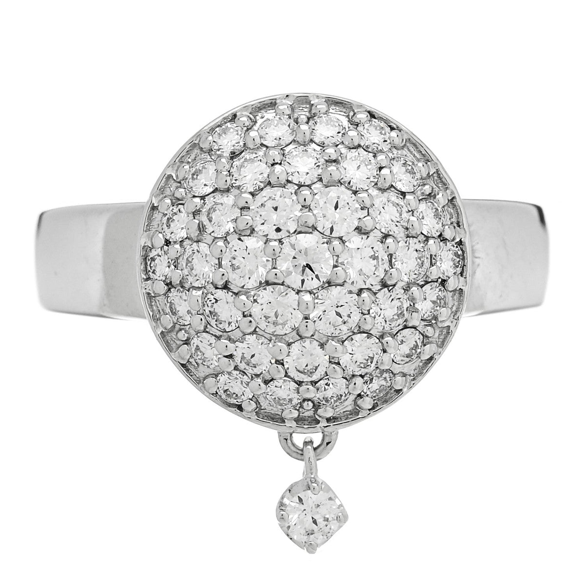 18K White Gold Diamond .60ctw Round Pave Charm Ring  53 6.25