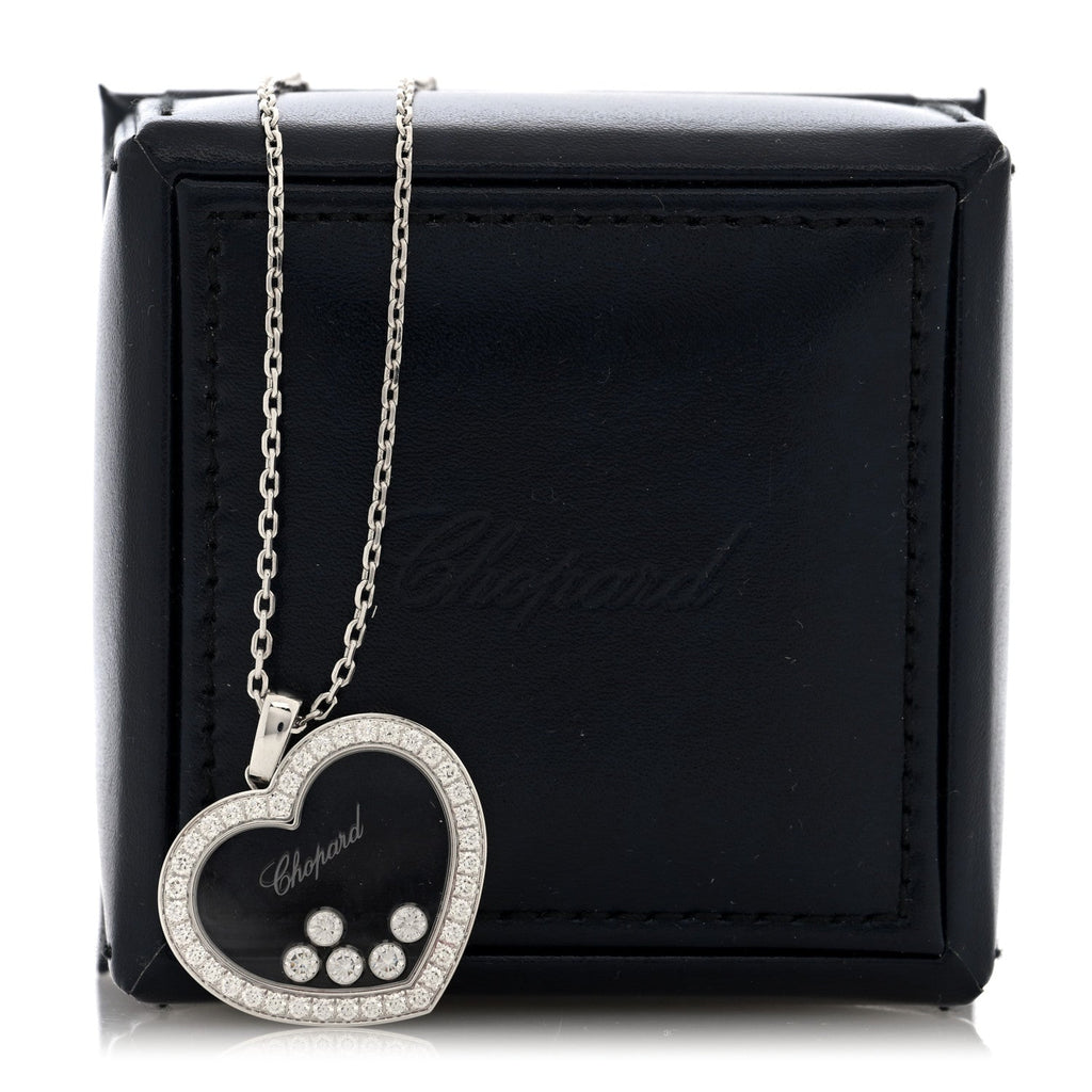 18K White Gold Happy Diamonds Icons Paved Heart Pendant Necklace