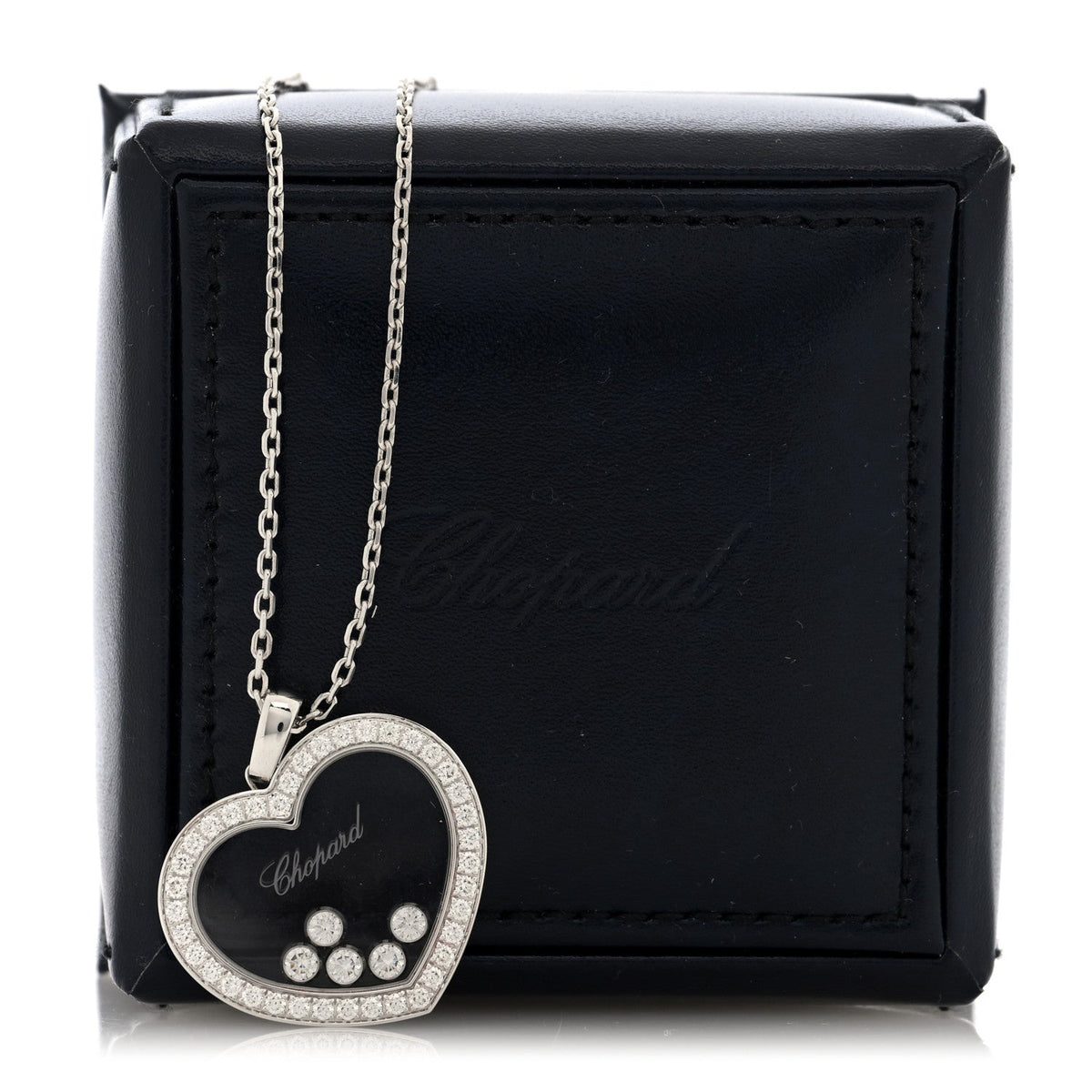 18K White Gold Happy Diamonds Icons Paved Heart Pendant Necklace